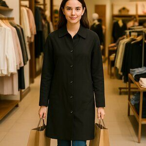 Esprit Lightweight Black Lined Classic Trench Coat Size Med